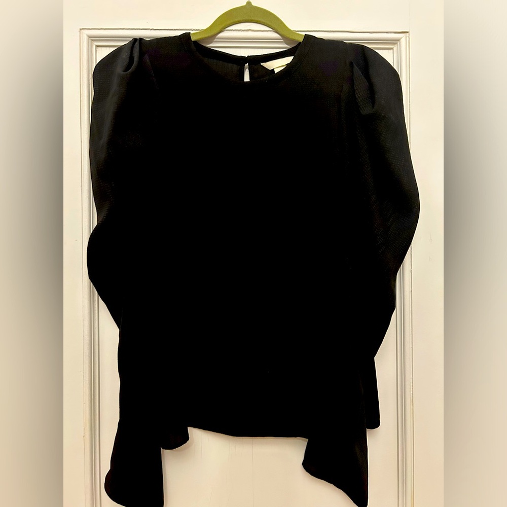 H&M Soft Flowing Puff Long Sleeve Black Blouse size L